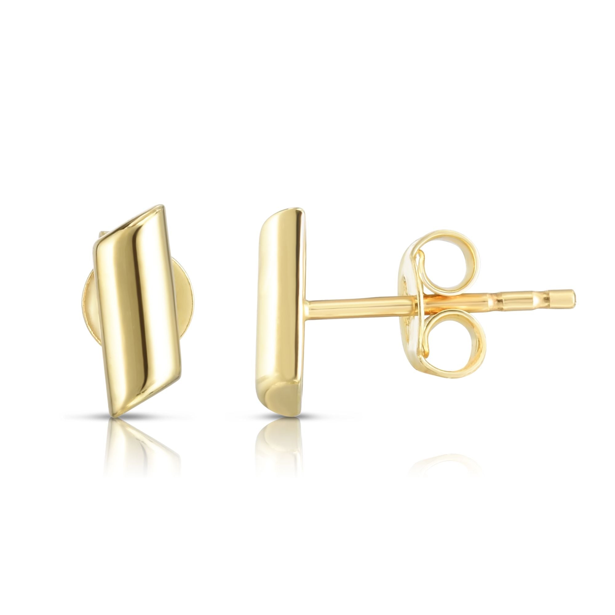 14k Yellow Gold Curved Bar Stud Earrings - JewelryAffairs