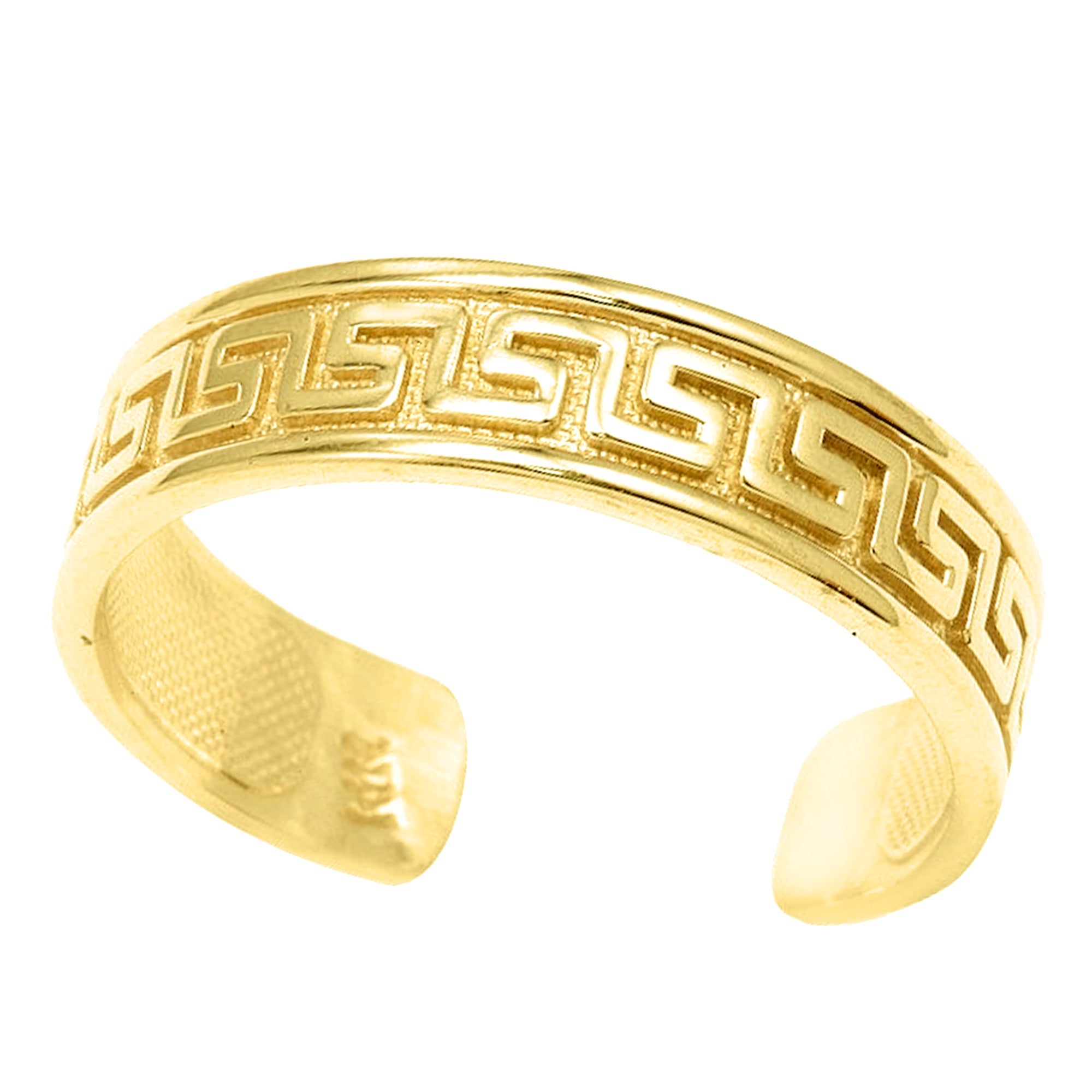 14K Yellow Gold Curved Inlay Greek Key Design Cuff Style Adjustable Toe Ring - JewelryAffairs