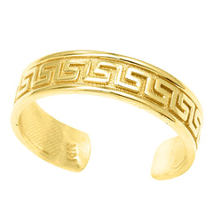 14K Yellow Gold Curved Inlay Greek Key Design Cuff Style Adjustable Toe Ring - JewelryAffairs
