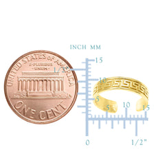 14K Yellow Gold Curved Inlay Greek Key Design Cuff Style Adjustable Toe Ring - JewelryAffairs