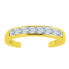 14K Yellow Gold CZ Stones Channel Set Cuff Style Adjustable Toe Ring 3mm - JewelryAffairs