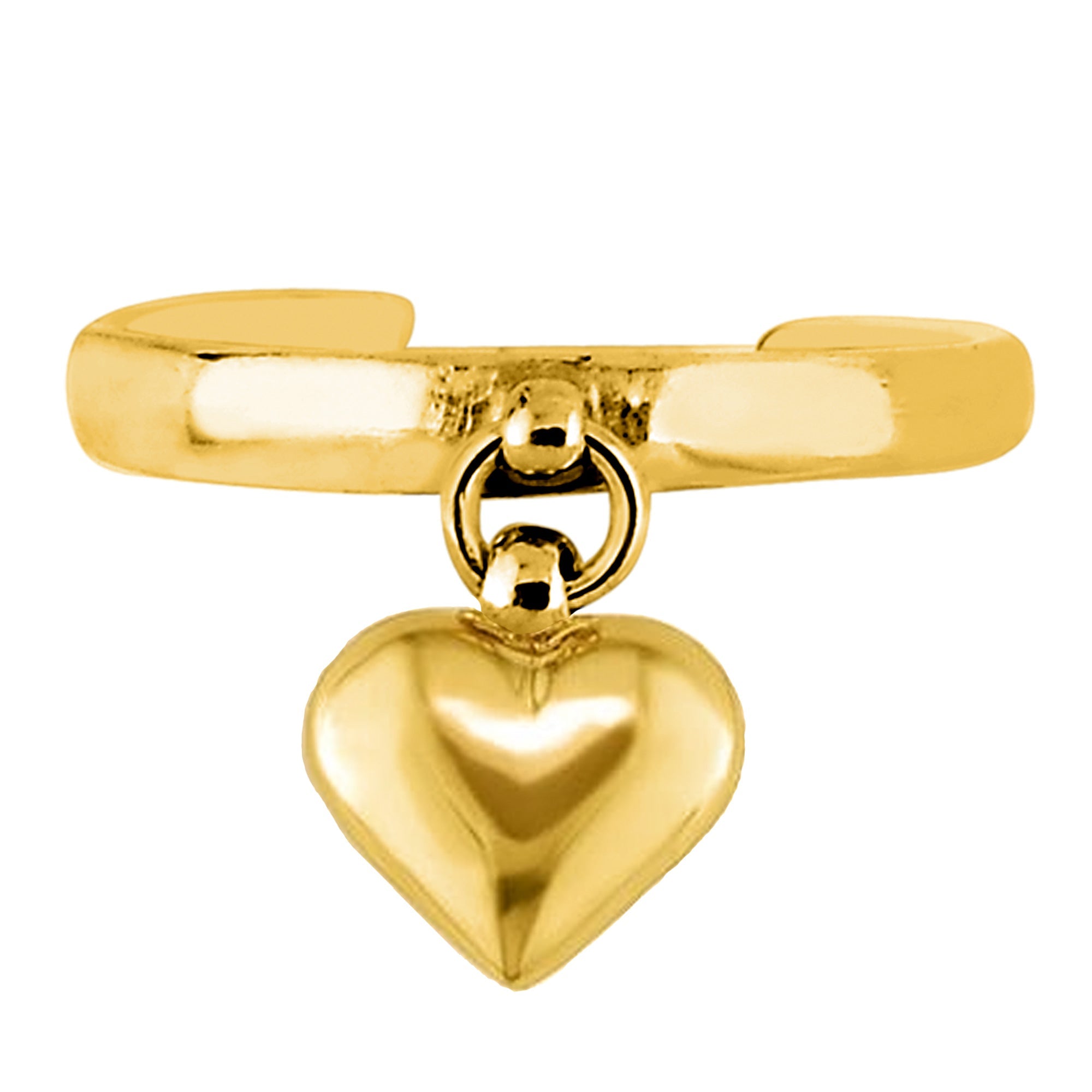 14K Yellow Gold Dangle Heart Cuff Style Adjustable Toe Ring - JewelryAffairs