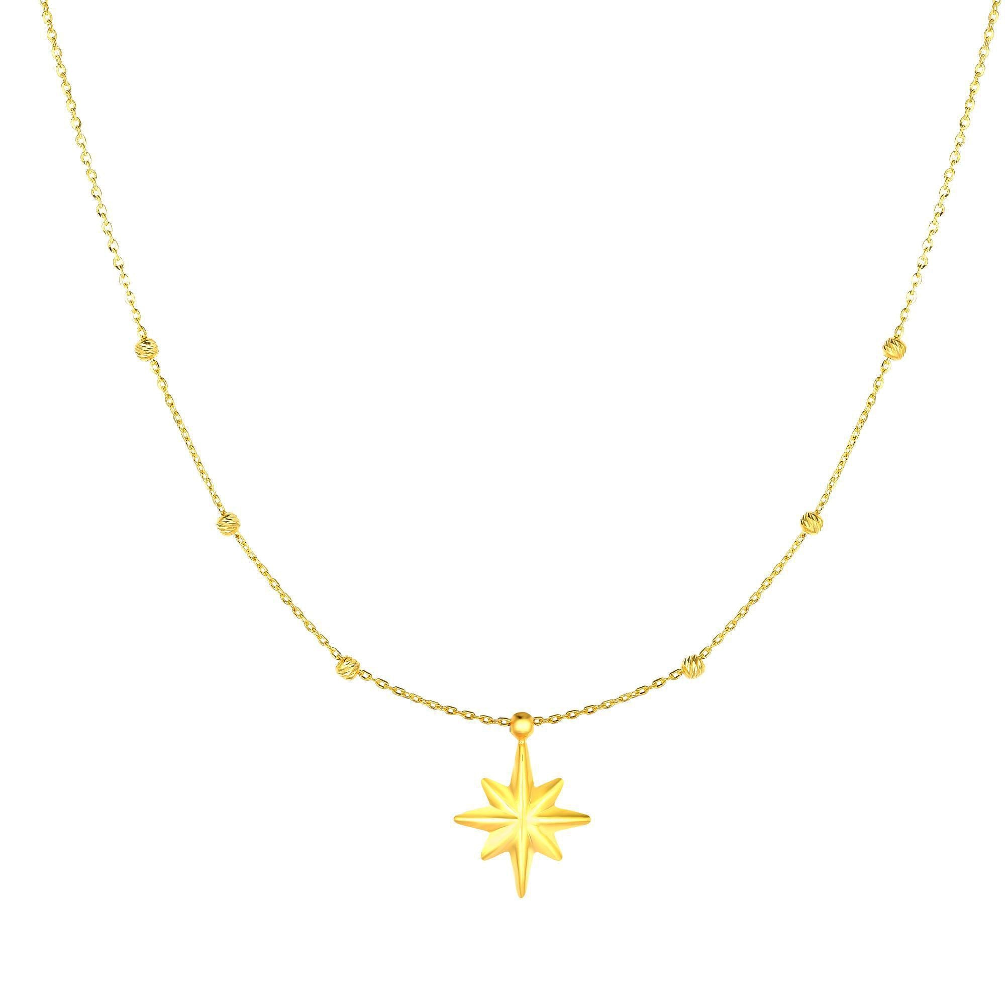 14k Yellow Gold Dangle North Star Charm Necklace, 18" - JewelryAffairs