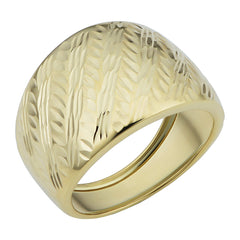 14k Yellow Gold Diamond Cut Cigar Band Ring - JewelryAffairs