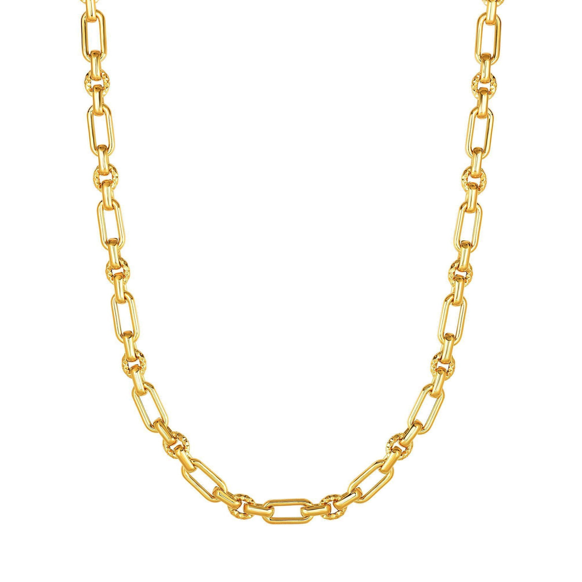 14k Yellow Gold Diamond Cut Oval Link Chain Womens Bracelet, 7.5" - JewelryAffairs