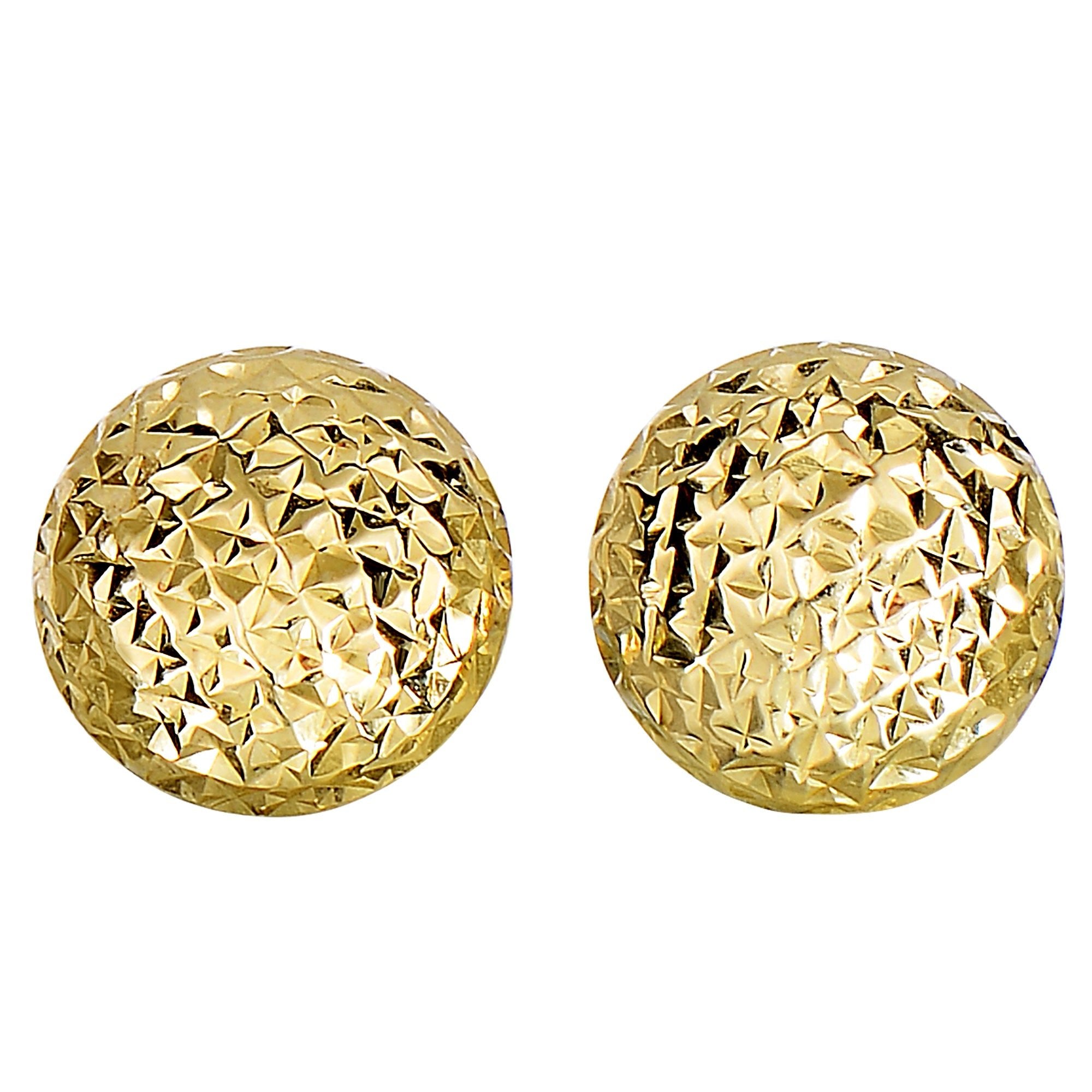 14k Yellow Gold Diamond Cut Round Puffed Stud Earrings, 11mm - JewelryAffairs