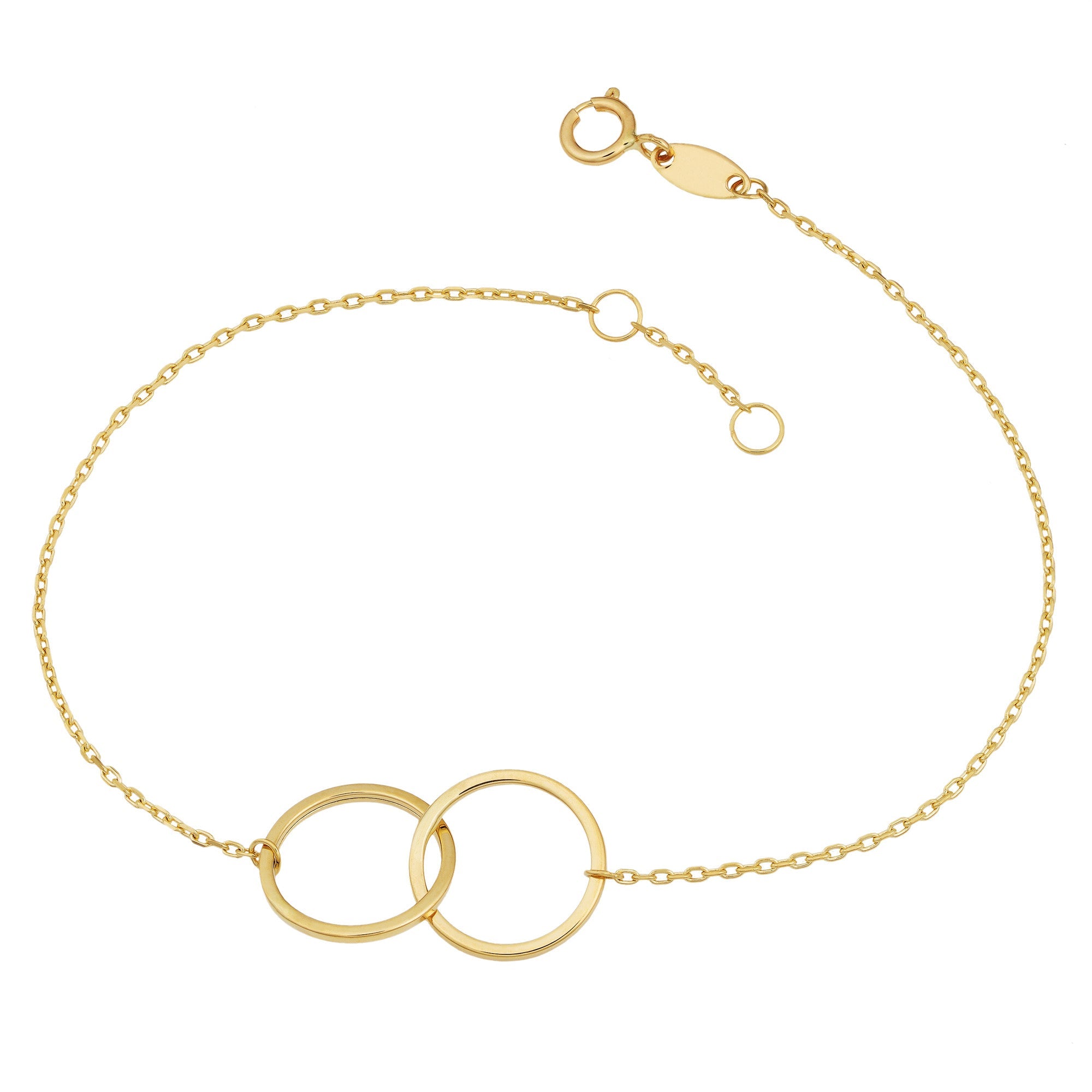 14k Yellow Gold Double Circle Womens Bracelet, 7.5 - JewelryAffairs