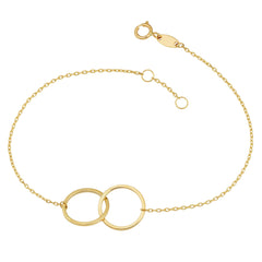14k Yellow Gold Double Circle Womens Bracelet, 7.5 - JewelryAffairs
