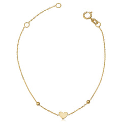 14k Yellow Gold Heart And Bead Adjustable Baby Bracelet, 6.5" - JewelryAffairs