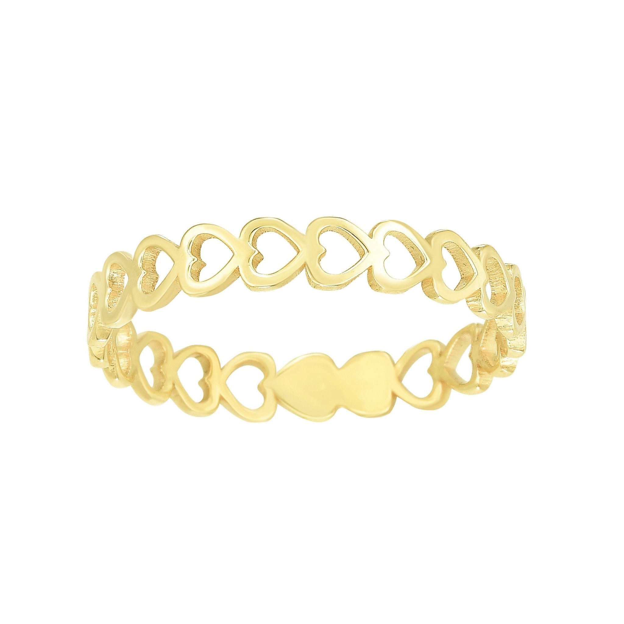 14k Yellow Gold Hearts Womens Band Ring, Size 7 - JewelryAffairs