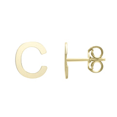 14k Yellow Gold Initial Letter Stud Earrings - JewelryAffairs
