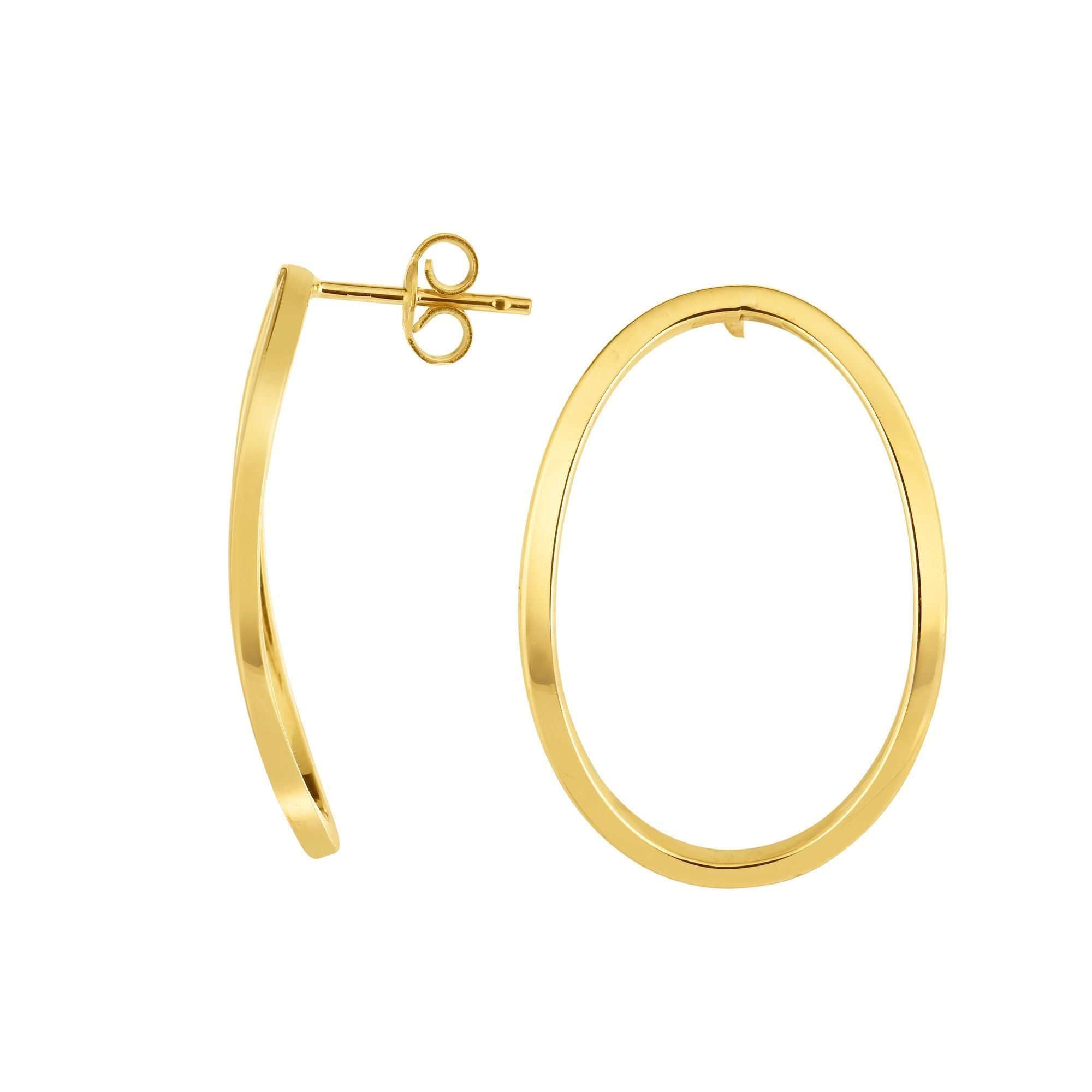 14k Yellow Gold Large Oval Post Stud Earrings - JewelryAffairs