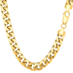 14k Yellow Gold Miami Cuban Link Chain Necklace, Width 6.9mm - JewelryAffairs