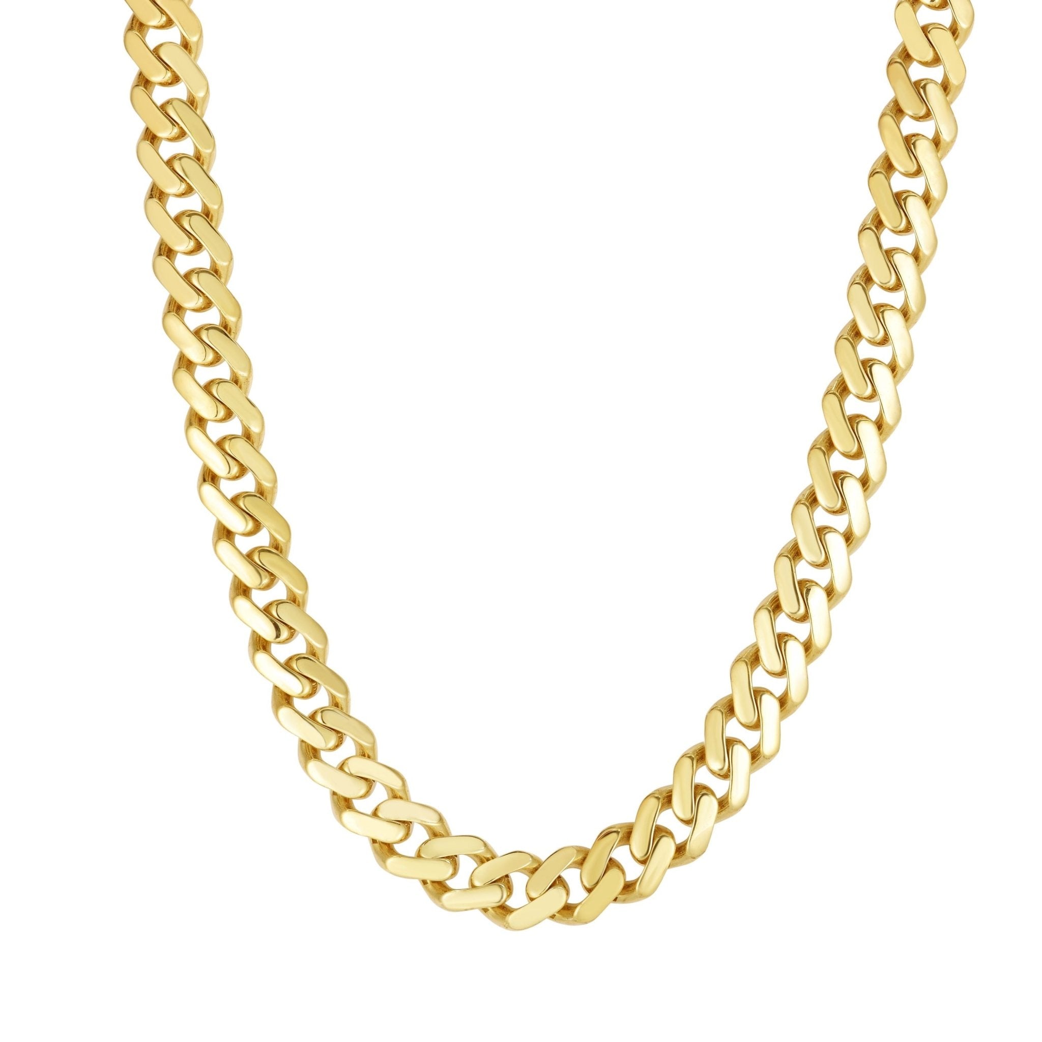 14k Yellow Gold Miami Cuban Link Chain Necklace, Width 9.5mm, 22" - JewelryAffairs