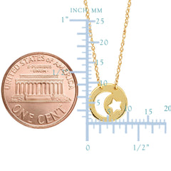 14K Yellow Gold Mini Moon And Star Pendant Necklace, 16 To 18 Inches Adjustable - JewelryAffairs