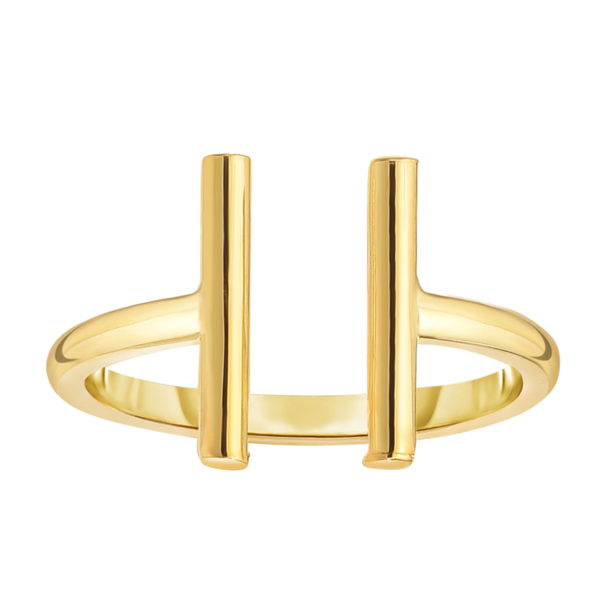 14K Yellow Gold Open Ring With Parallel T Bar Ends, Size 7 - JewelryAffairs