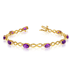 14K Yellow Gold Oval Amethyst Stones And Diamonds Infinity Tennis Bracelet, 7" - JewelryAffairs