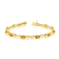 14K Yellow Gold Oval Citrine Stones And Diamonds Tennis Bracelet, 7" - JewelryAffairs