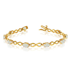 14K Yellow Gold Oval Opal Stones And Diamonds Infinity Tennis Bracelet, 7" - JewelryAffairs