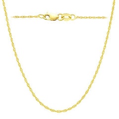 14k Yellow Gold Rope Chain Necklace, 1.1mm, 18" - JewelryAffairs