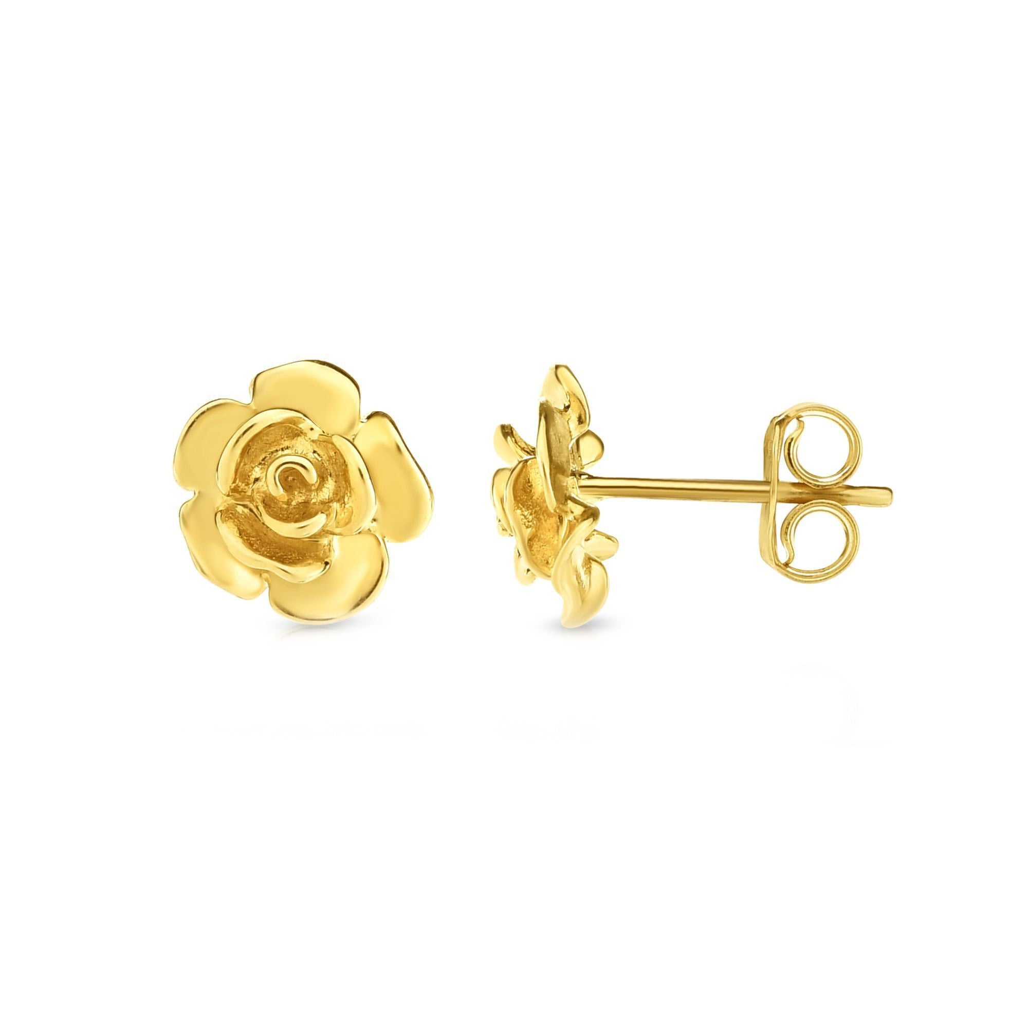 14k Yellow Gold Rose Bud Stud Earrings - JewelryAffairs