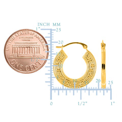 14K Yellow Gold Round Greek Key Hoop Earrings, Diameter 15mm - JewelryAffairs
