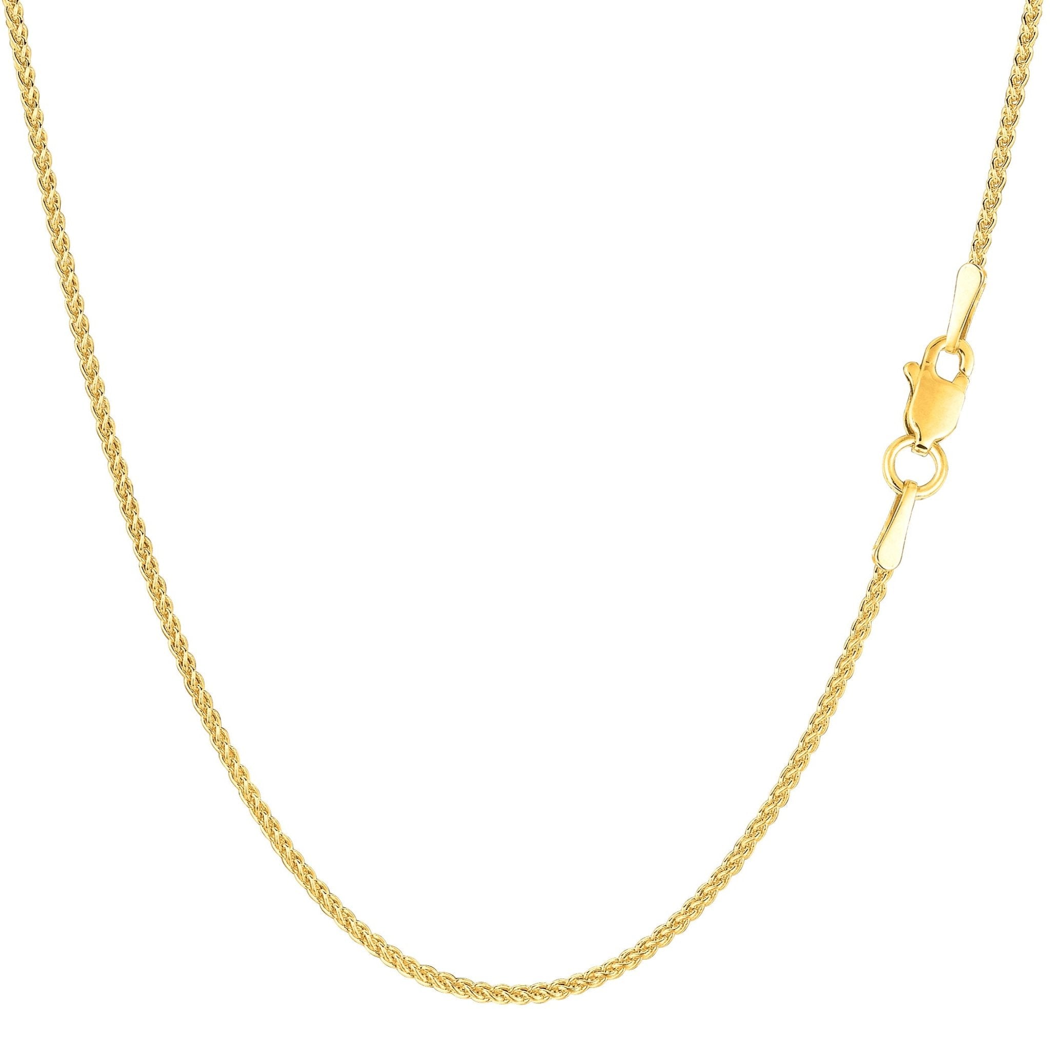 14k Yellow Gold Round Wheat Chain Necklace, 1.2mm - JewelryAffairs