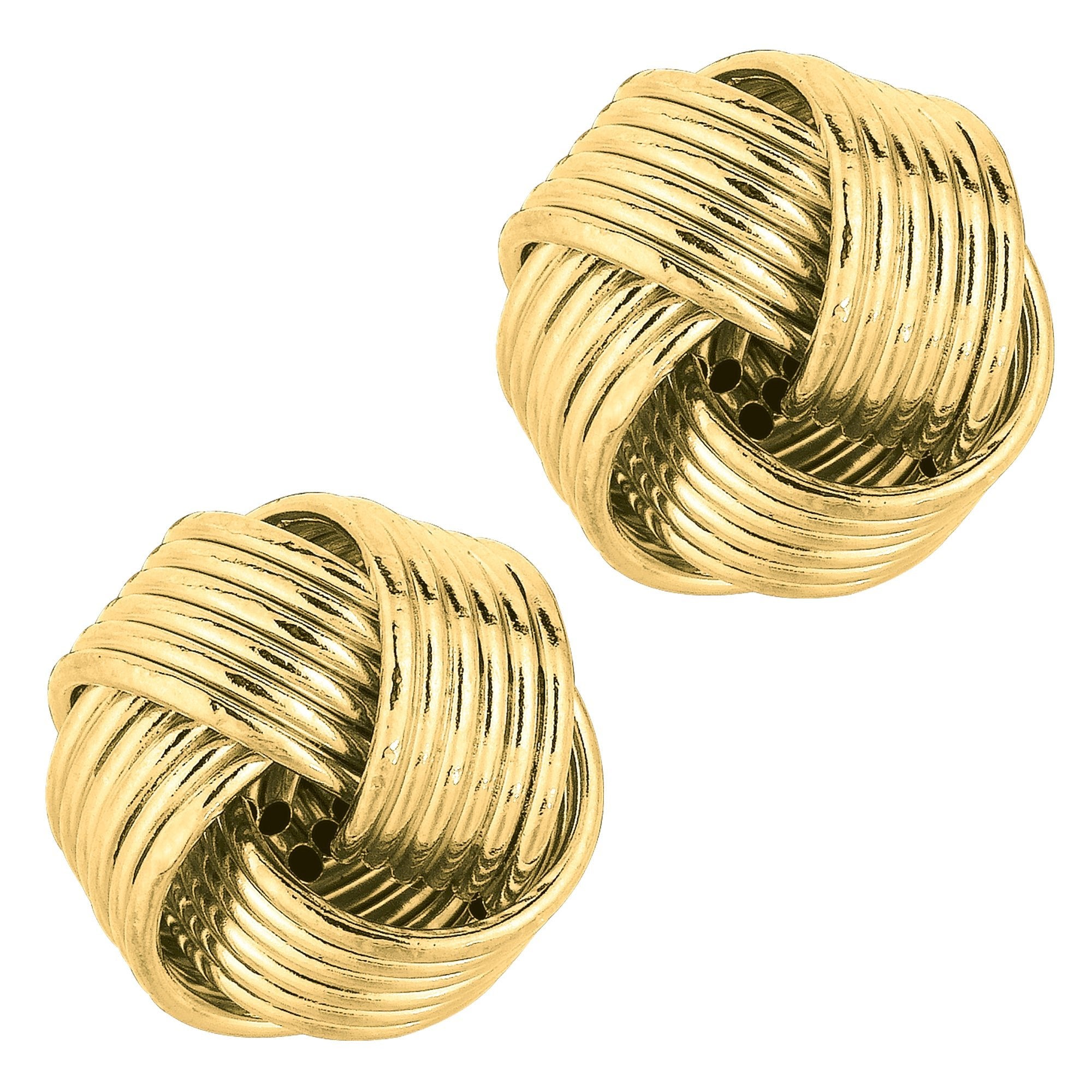 14k Yellow Gold Shiny 6 Row Love Knot Stud Earrings, 12mm - JewelryAffairs