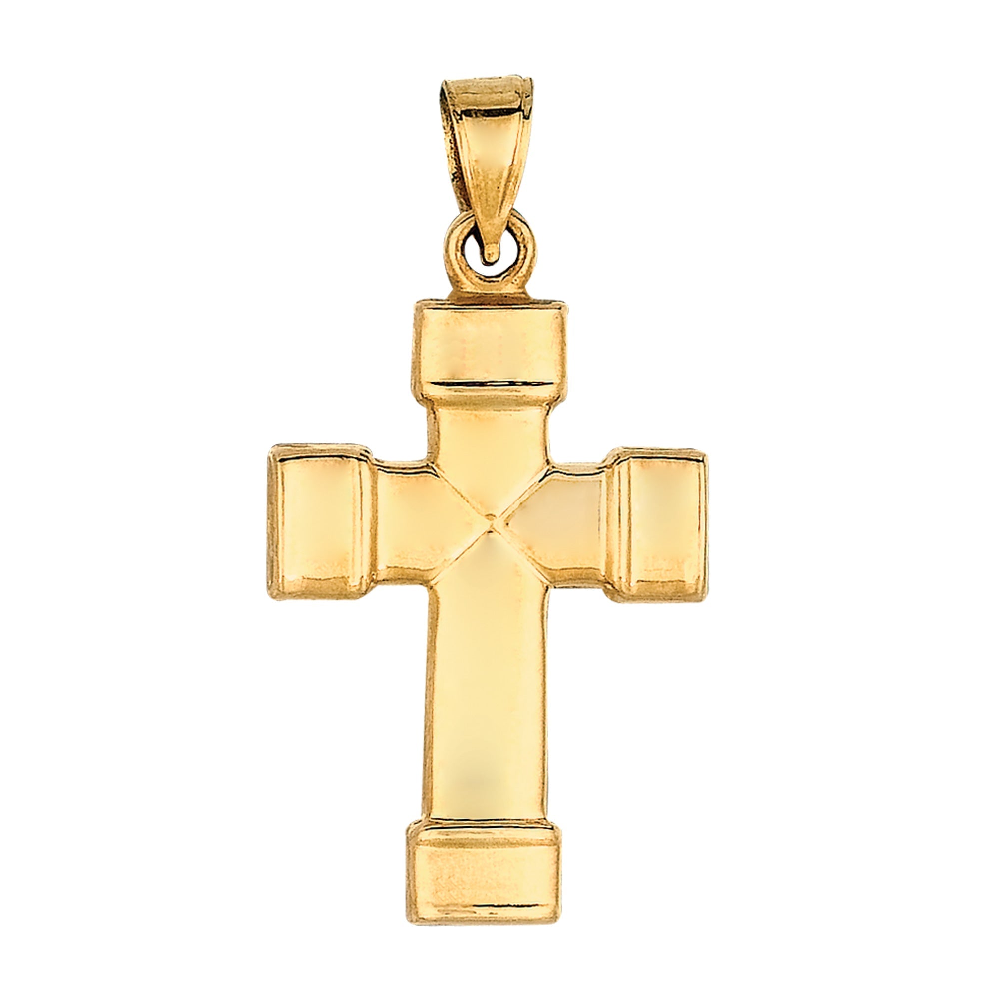 14k Yellow Gold Shiny Finish Square Tube Cross Pendant - JewelryAffairs