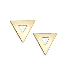 14k Yellow Gold Triangle Shape Stud Earrings - JewelryAffairs