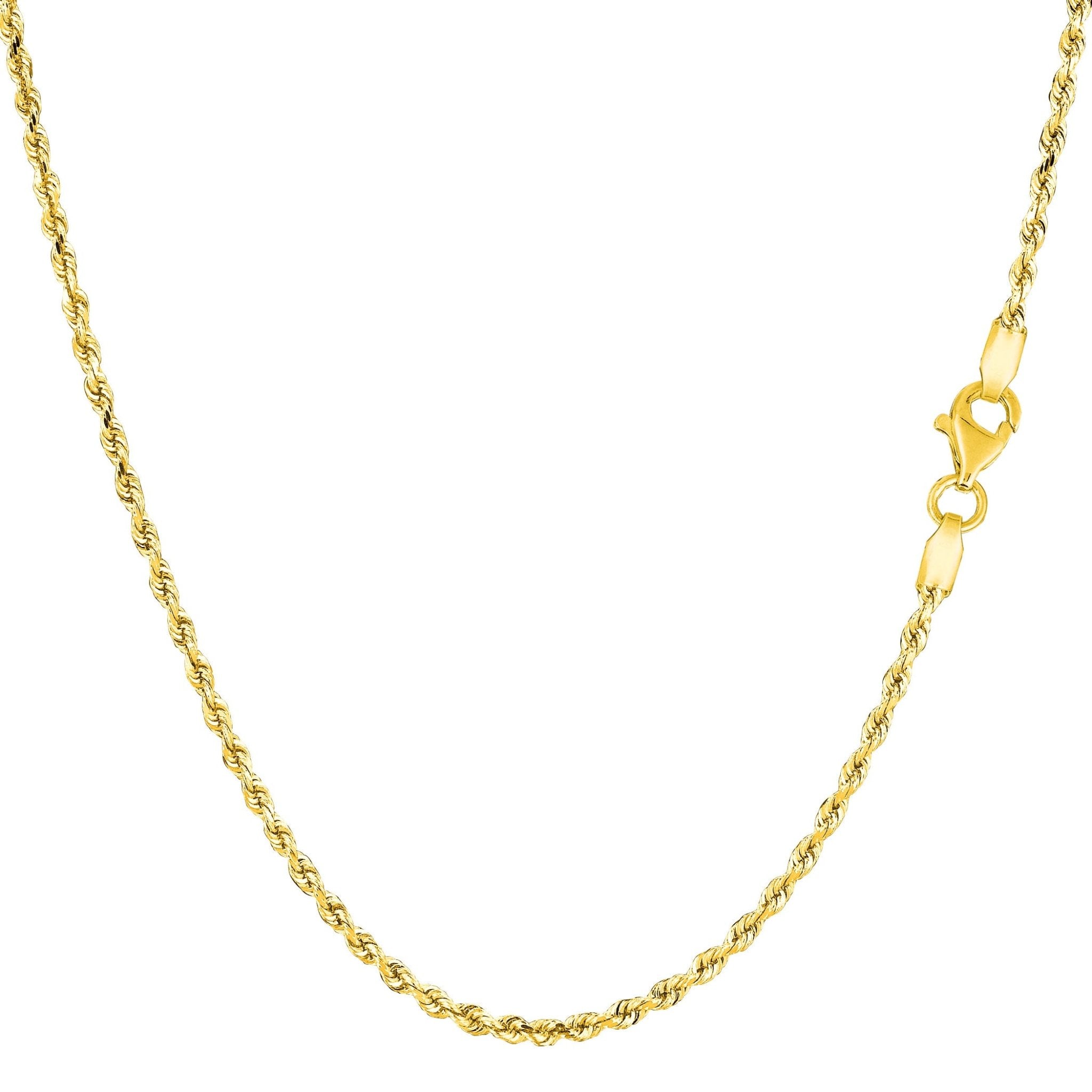 14k Yellow Solid Gold Diamond Cut Rope Chain Necklace, 1.5mm - JewelryAffairs