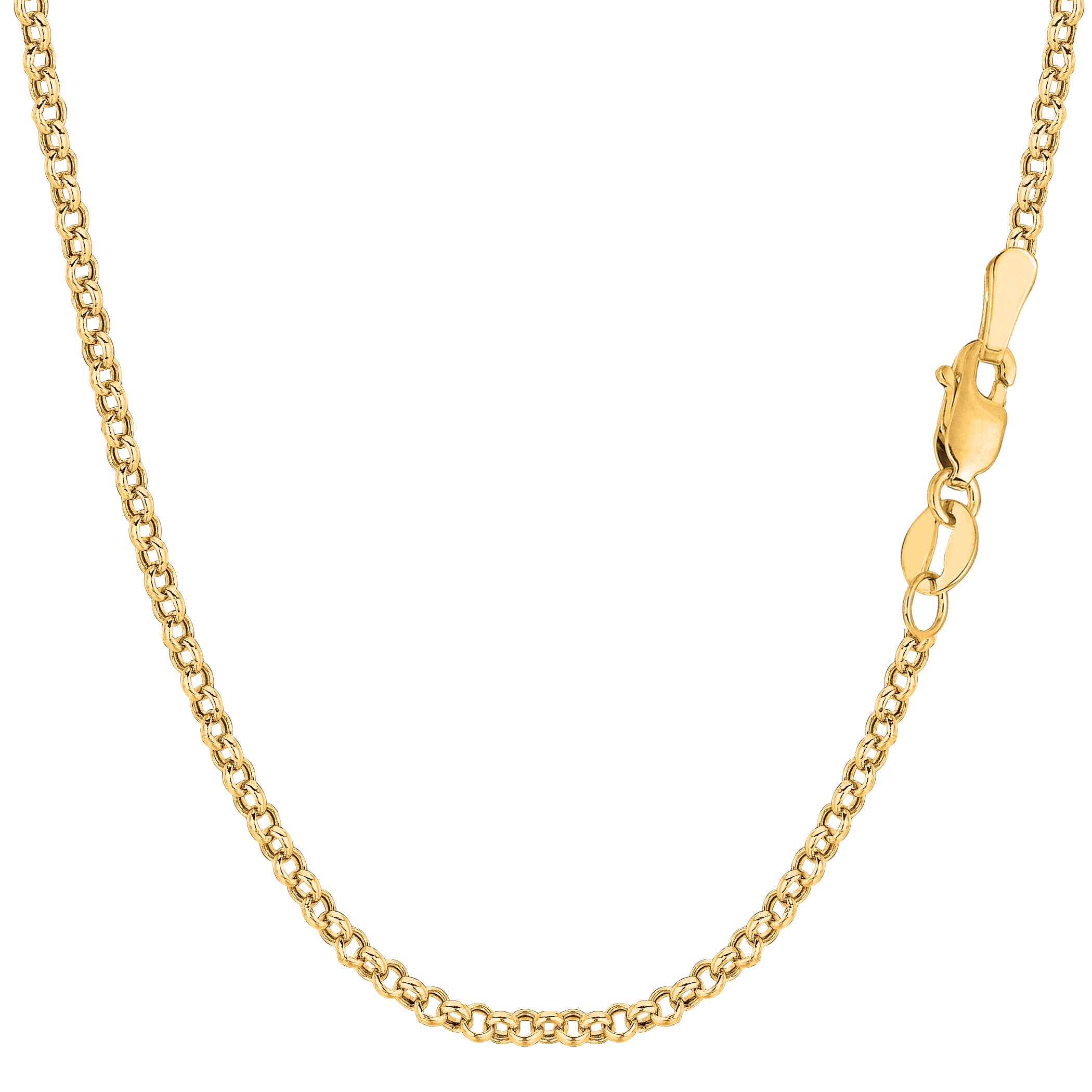 10k Yellow Gold Round Rolo Link Chain Necklace, 2.3mm fine designer jewelry for men and women