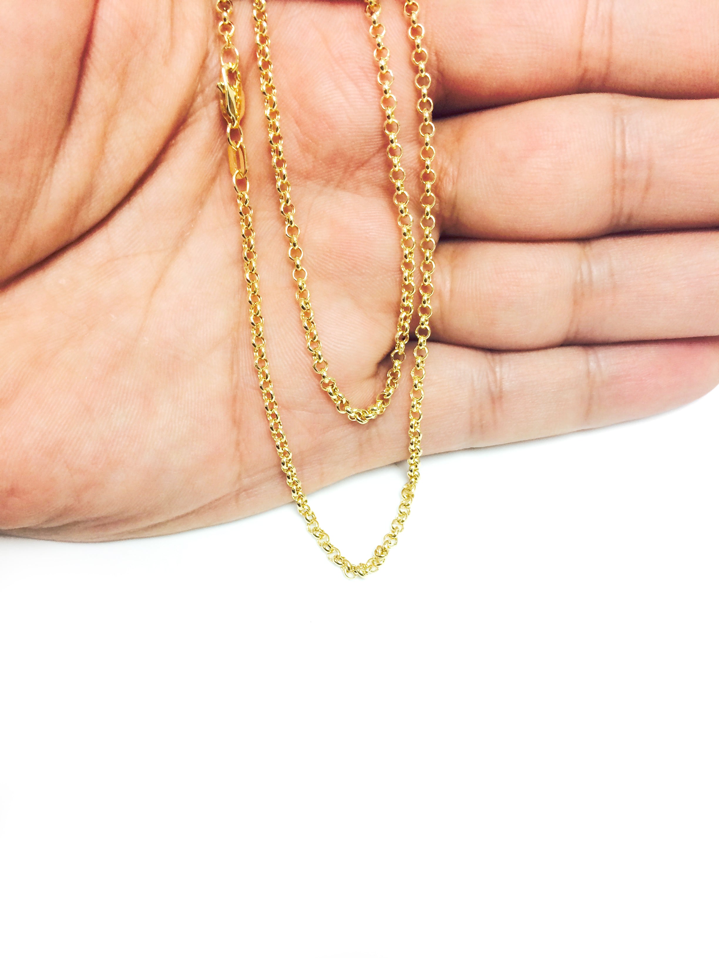10k Yellow Gold Round Rolo Link Chain Necklace, 2.3mm fine designer jewelry for men and women