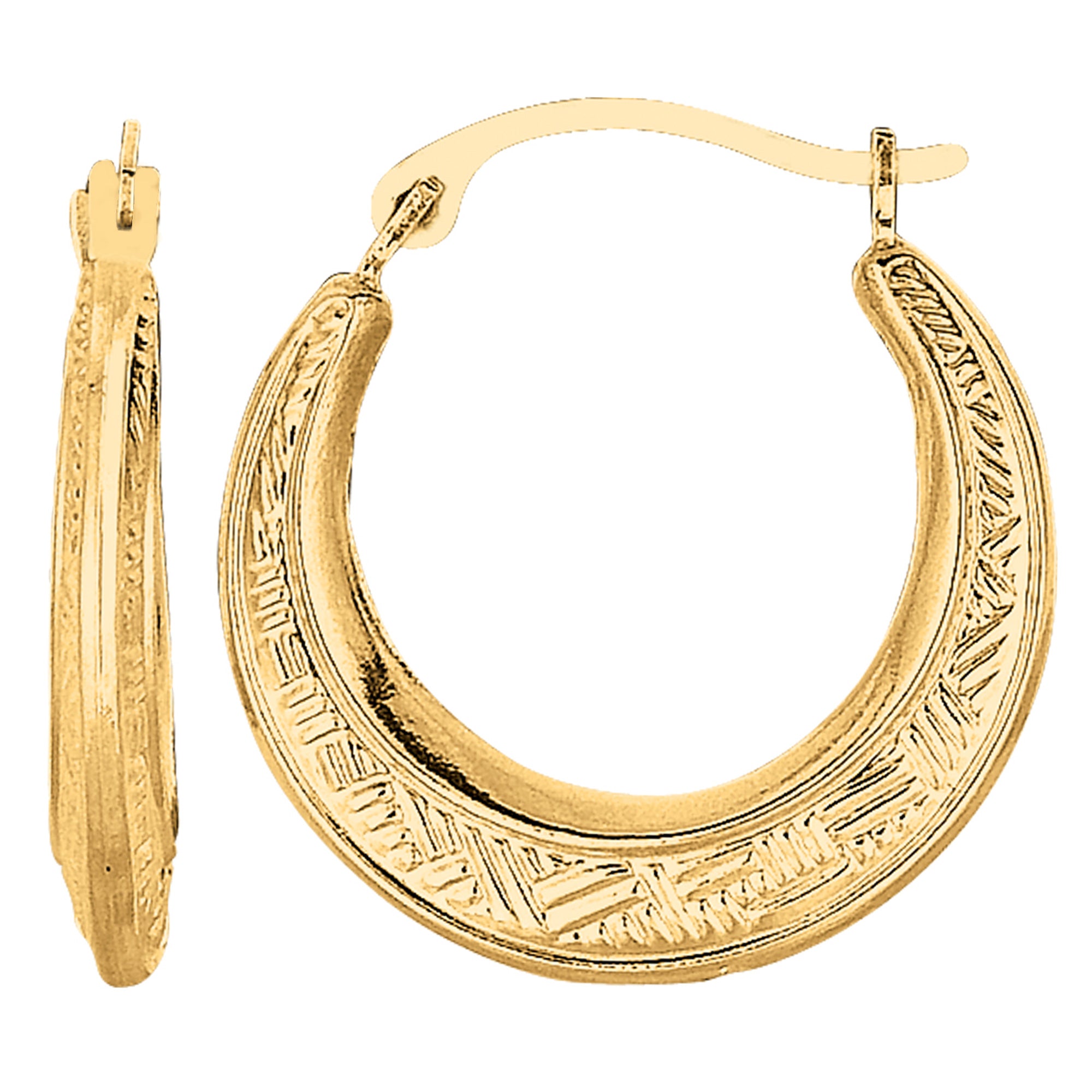 10k Yellow Gold Weave Texture Design Round Shape Hoop Earrings, Diameter 20mm fine designer jewelry for men and women