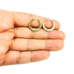 10k Yellow Gold Weave Texture Design Round Shape Hoop Earrings, Diameter 20mm fine designer jewelry for men and women