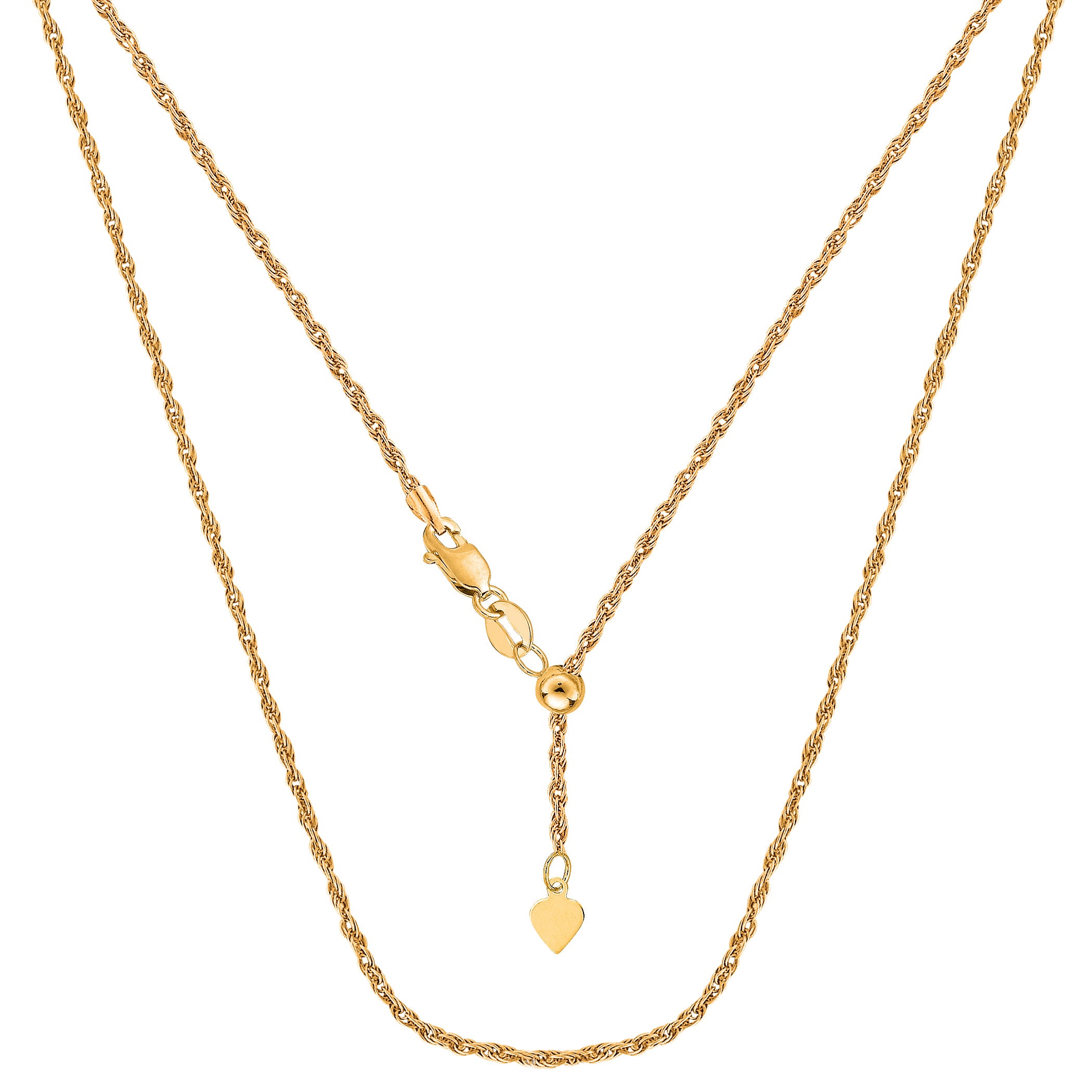 10k Yellow Gold Adjustable Rope Link Chain Necklace, 1.0mm, 22" fine designer jewelry for men and women