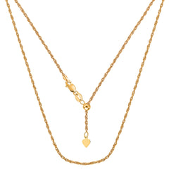 10k Yellow Gold Adjustable Rope Link Chain Necklace, 1.0mm, 22" fine designer jewelry for men and women