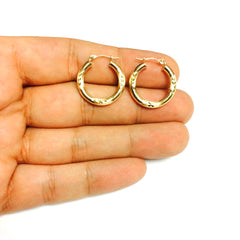 10k Yellow Gold Diamond Cut Design Round Shape Hoop Earrings, Diameter 20mm fine designer jewelry for men and women