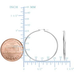 10k White Gold 1.5mm Shiny Round Tube Hoop Earrings fine designer jewelry for men and women