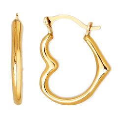 14k Yellow Gold Shiny Open Heart Hoop Earrings, Diameter 15mm fine designer jewelry for men and women