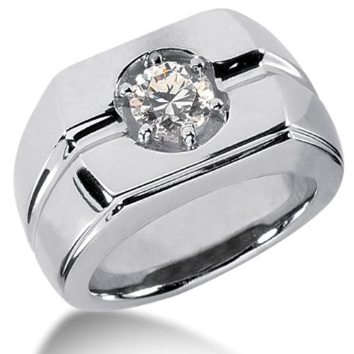 Round Brilliant Diamond Mens Ring in 14k white gold (0.25cttw, F-G Color, SI2 Clarity) fine designer jewelry for men and women