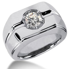 Round Brilliant Diamond Mens Ring in 14k white gold (0.25cttw, F-G Color, SI2 Clarity) fine designer jewelry for men and women
