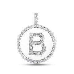 "B" Diamond Initial 14K White Gold Disk Pendant (0.60ct) fine designer jewelry for men and women