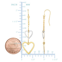 10K White And Yellow Gold Diamond Cut Heart Double Strand Drop Earrings fine designer jewelry for men and women