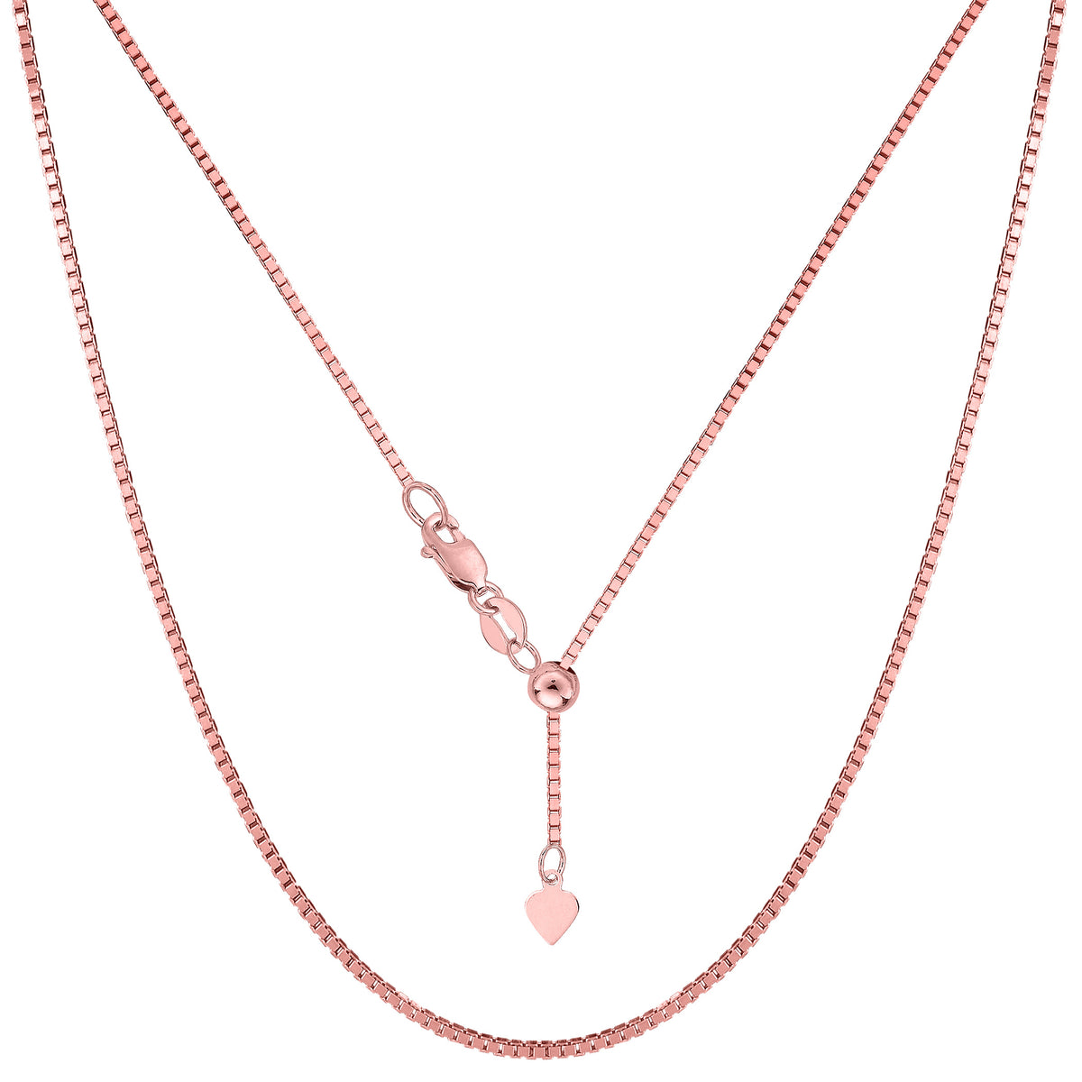 Sterling Silver Rose Tone Plated Sliding Adjustable Box Chain Necklace, 1.4mm, 22" fine designer jewelry for men and women