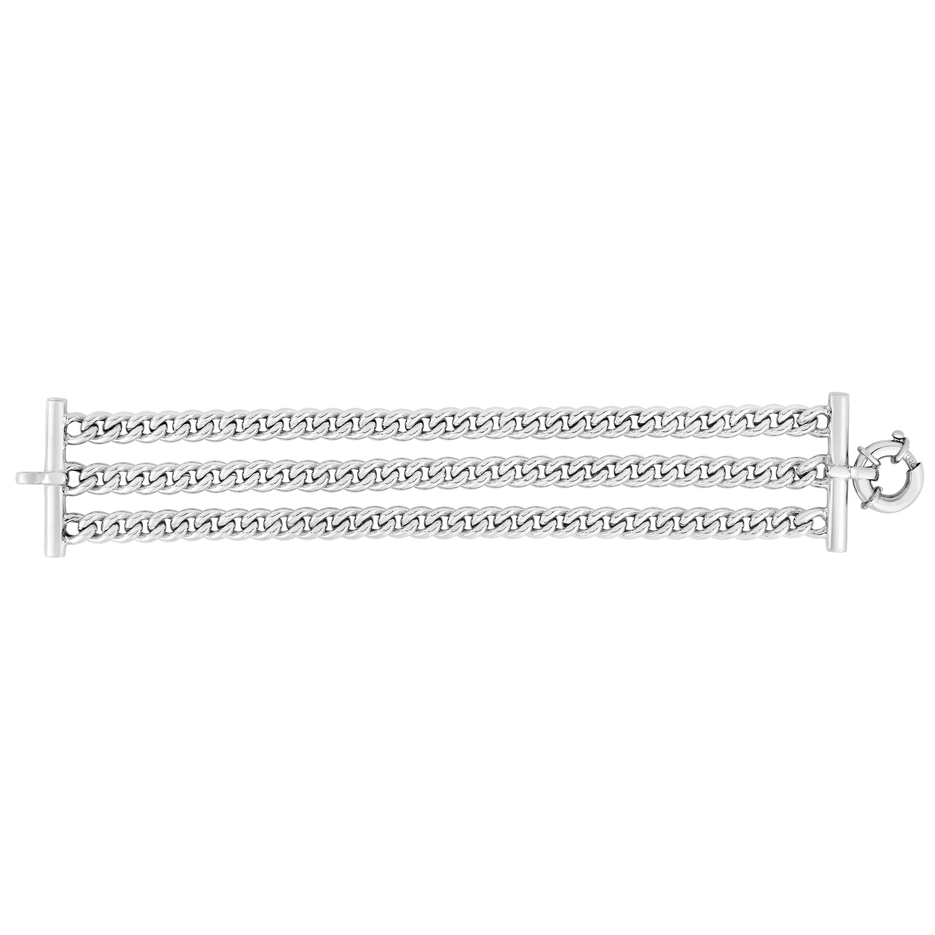 Sterling Silver Big Triple Link Chain Women's Bracelet, 7.5" fine designer jewelry for men and women