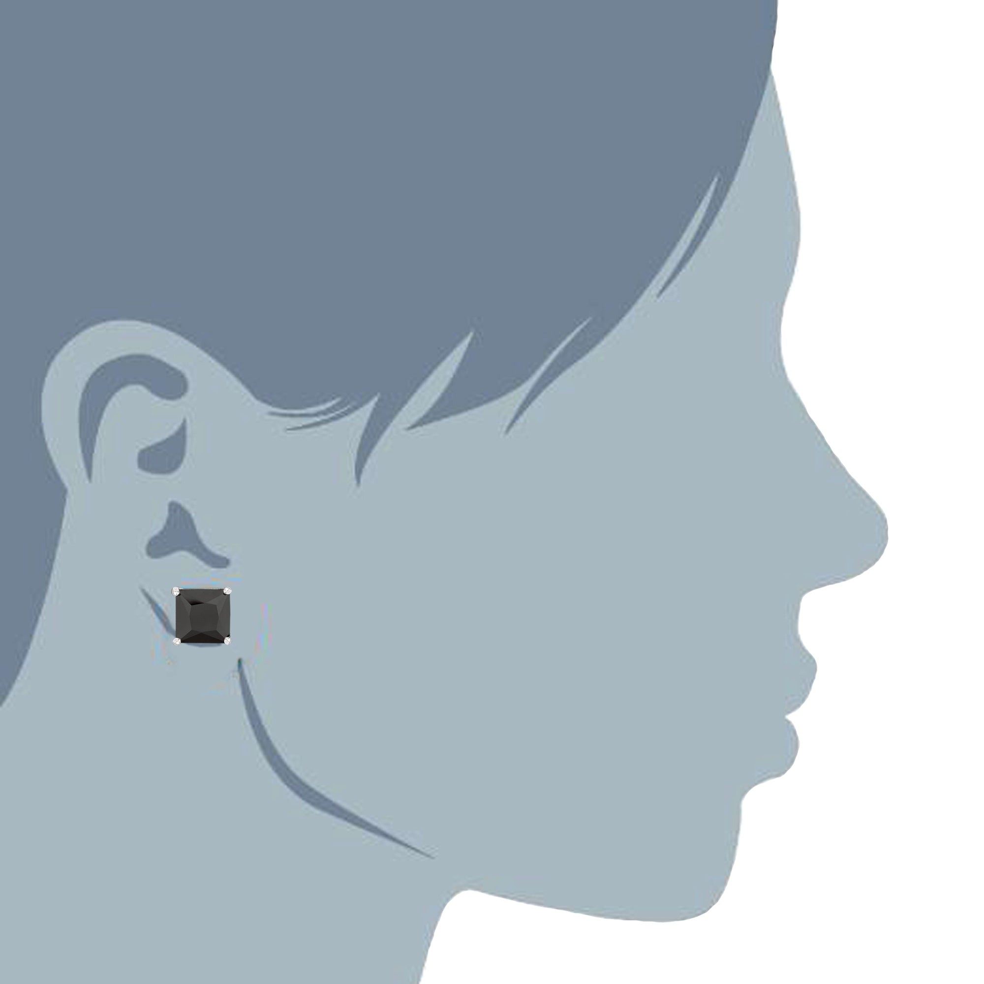 Sterling Silver Rhodium Finish Princess Cut Black Cubic Zirconia Stud Earring fine designer jewelry for men and women