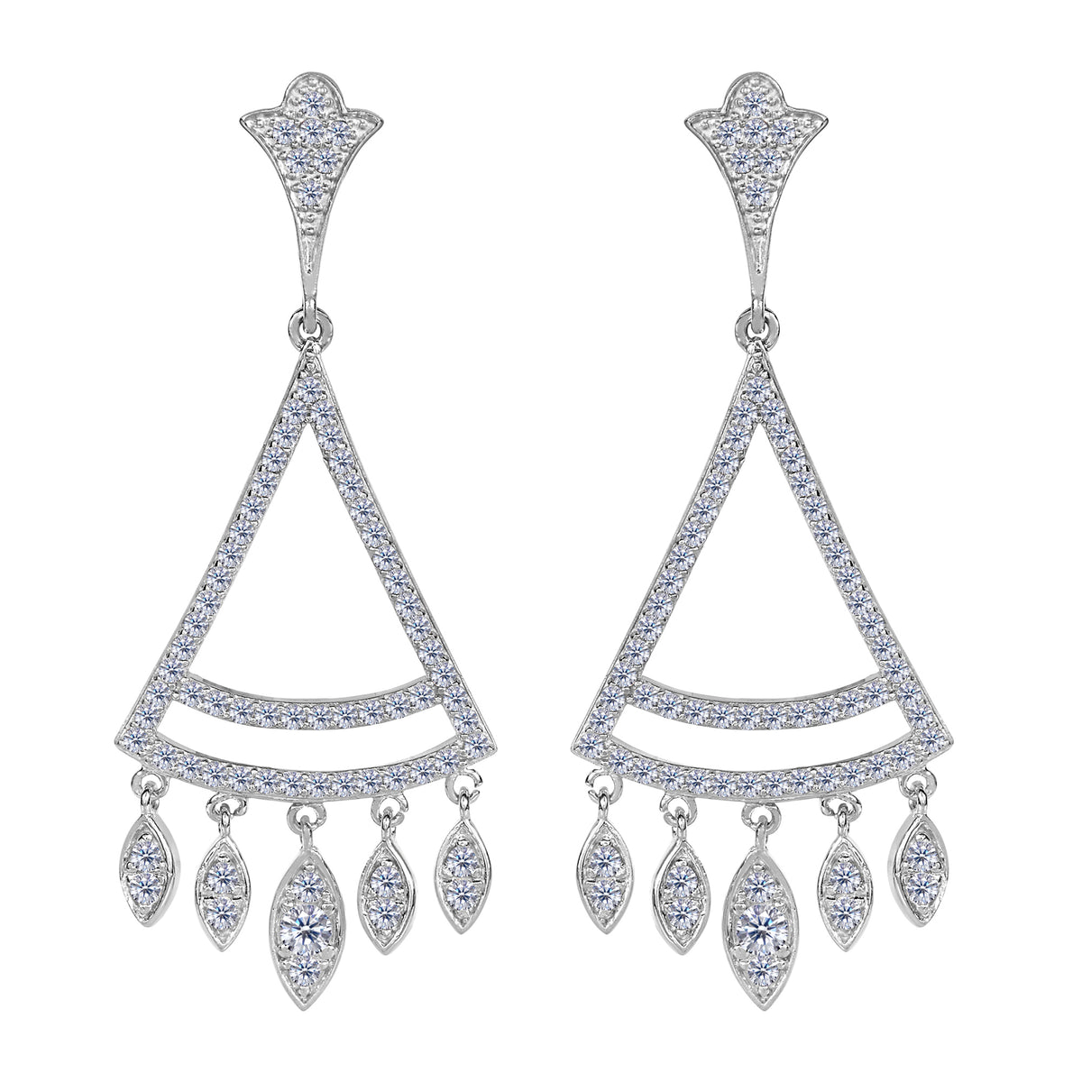 Sterling Silver And Cubic Zirconia Triangle Shaped Chandelier Earrings fine designer jewelry for men and women