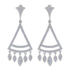 Sterling Silver And Cubic Zirconia Triangle Shaped Chandelier Earrings fine designer jewelry for men and women
