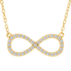Infinity Sign Link And CZ Necklace In Yellow Color Finish Sterling Silver, 18" fine designer jewelry for men and women